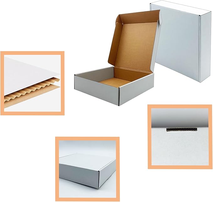 8x8x2 Inches Shipping Boxes Set of 25,White Corrugated Mailing Cardboard Box Literature Mailer for Packing Small Business Moving Storage, E-Commerce Packaging Mailing Boxes Gift Boxes for Presents