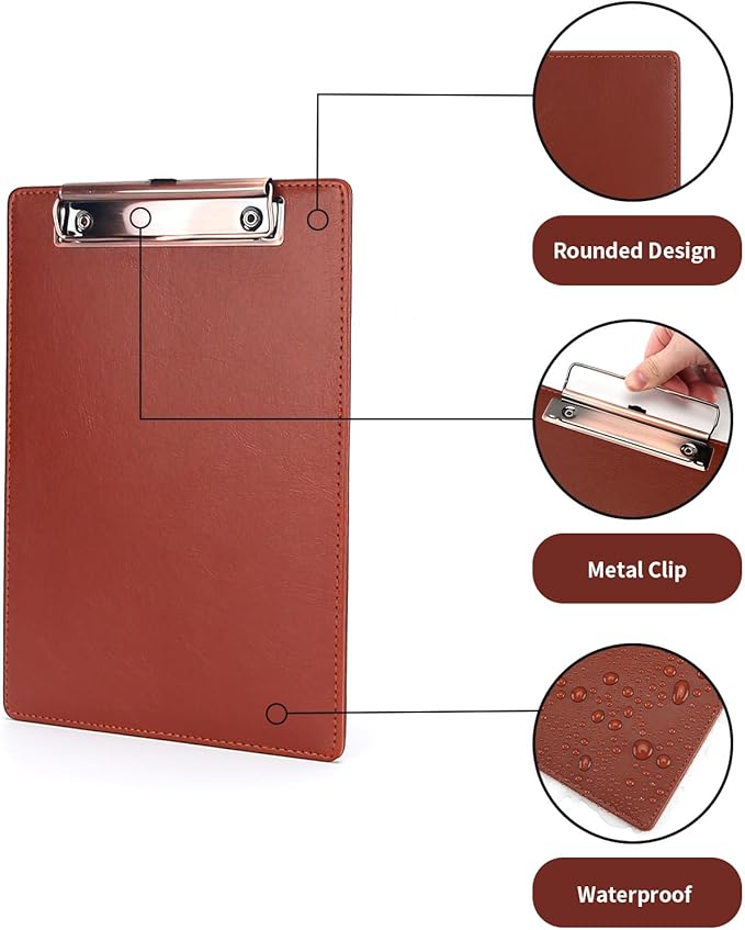 A5 Clipboard,3 Pack PU Clipboards with Hanging Hole for Office,School or Restaurant,Brown