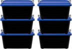 Life Story 6 Pack Heavy Duty Stackable Storage Bin, 55 Quart Home Organizer, Versatile Lightweight Locking Bins with Carrying Handles, Black/Blue
