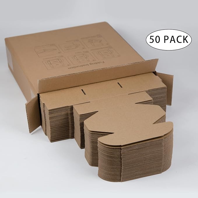 50 Pack 4x4x2 Inches Small Shipping Boxes, Brown Corrugated Cardboard Boxes, Moving Mailing Packing Box