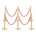 6 PCS Gold Stanchion Posts,Red Carpet Safety Barrier,Crowd Control Barriers,5 ft Red Velvet Rope Carpet Ropes,Stainless Steel Gold Stanchions,Line Dividers for Parties,Weddings,Museums