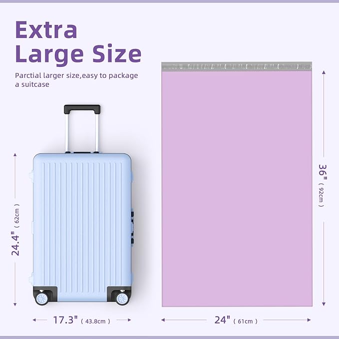Fuxury Extra Large Poly Mailers 24x36" 25 Pcs, 2.5mil Bulk Shipping Bags for Clothing,Strong Adhesive Shipping Envelopes,XL Heavy Duty Poly Mailing Bag for Business,Light Purple