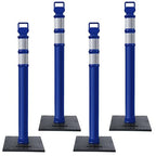 Kanayu 49 Inch Traffic Delineator Posts with 8.8 Lbs Rubber Base PE Delineator Post Portable Parking Pole Traffic Cone Barrier with Removable Base, Reflective Band(4 Packs,Blue)