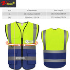 zojo High Visibility Safety Vests With Pockets, Pack of 10,Wholesale Reflective Vest for Outdoor Works, Cycling, Jogging, Walking,Sports - Fits for Men and Women (2XL-Mix Yellow & Blue)