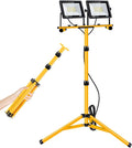 21000 Lumen Work Lights with Stand, 3 Adjustable Head LED Work Light, with Adjustable and Foldable Tripod Stand, Waterproof Lamp with Individual Switch with 6500 Kelvin Color (2-Head-Yellow)