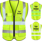YOWESHOP High Visibility Safety Vest Custom Your Logo Protective Workwear 5 Pockets With Reflective Strips Outdoor Work Vest (M, Yellow Luminous)