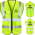 YOWESHOP High Visibility Safety Vest Custom Your Logo Protective Workwear 5 Pockets With Reflective Strips Outdoor Work Vest (S, Yellow Luminous)