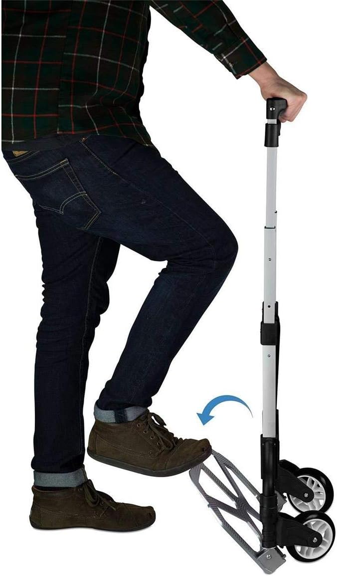 Mount-It! Folding Hand Truck and Personal Dolly, Foldable Aluminum Trolley Cart, 165 Lb Capacity Heavy Duty Dolly with Wheels of Rubber for Moving, Comfortable Telescoping Handle for Indoor Outdoor