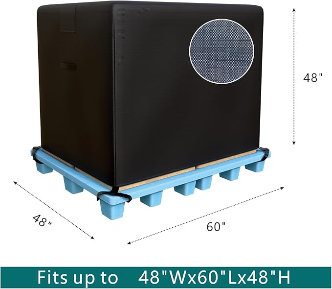 Waterproof Pallet Covers, 420D Heavy-Duty Zipper Pallet Cover to fit Pallets Up to 60" x 48" x 48" Waterproof, Stain-Resistant, Dustproof,Cargo PalletCovers with UV Protection Black