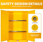 72 Gallon Yellow Flammable Storage Cabinet, Fireproof Steel Chemical Storage Locker with Adjustable Shelves, for Flammable Liquids, Industrial Use, Free Returns!
