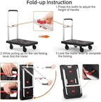 Folding Hand Truck, 330 Lbs Heavy Duty Luggage Cart, Portable Push cart Dolly with Adjustable Handle for Auto, Luggage, Personal, Travel, Moving Shopping and Office Use