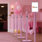 kaiyomi 6Pcs Stanchions Posts Velvet Ropes with Pink Carpet and Sign Frame, Water or Sand-Fillable Base, Suitable for 8.5" x 11" A4 Paper Size Sign Frame for Pink Carpet Party Decoration (Pink)