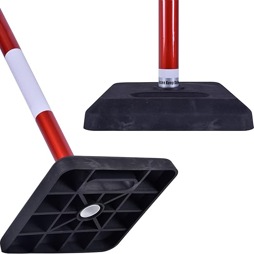 4 Pack Red White Portable Work Zone Chain Post Set, Premium Crowd Control Stanchion Sets, 40" H Traffic Delineator Post Cones with Heavy Rubber Base, 80" Plastic Chain Barriers