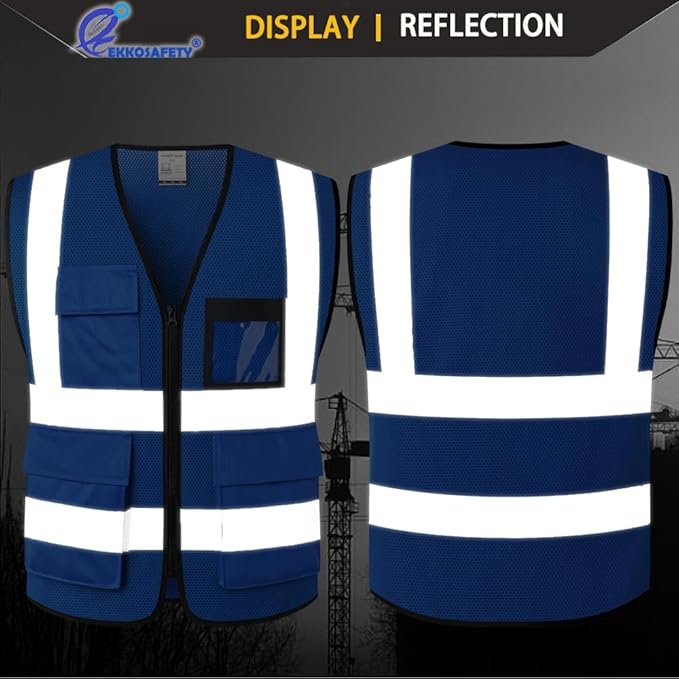 Hi Vis Reflective Safety Vest for Men Women Mesh High Visibility Vest with Pockets,Meets ANSI/ISEA Standards(EK170-Mesh-Blue-3XL)