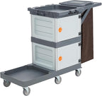 Commercial Janitorial Cart with 2 Cabinet, Housekeeping Caddy with Cover, Shelves, and Vinyl Bag, Cleaning Cart On Wheels