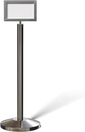 Crowd Control Warehouse Pedestal Standing Floor Sign Frame with Sloped Base, 7x11 Inch Horizontal, Satin Stainless Steel