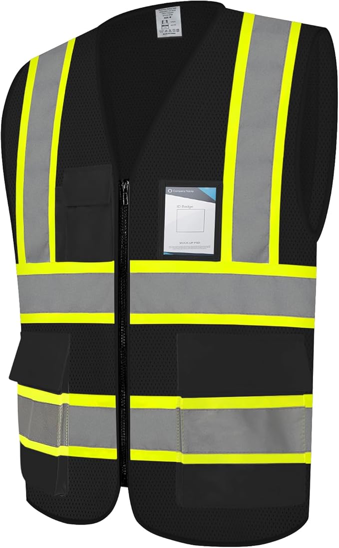Hi Vis Vest for Men Women High Visibility Mesh Vest with 5 Pockets,Safety Vest with Reflective Trips, Breathable,(GR720-Black,5XL).