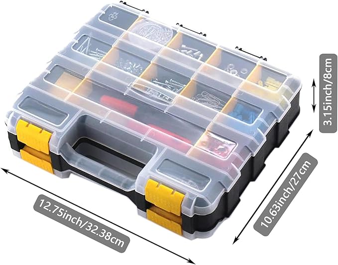Tools Box Organizer Double Side 34 Compartments Hardware Organizers with Removable Plastic Dividers for Screws Nuts Nails