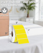 iEager 2x1 Inch Thermal Labels, Yellow Rectangle Thermal Printer Stickers, Durable Shipping Label Printer Sticker for Barcode, Name, Address, 1000 Labels/Roll