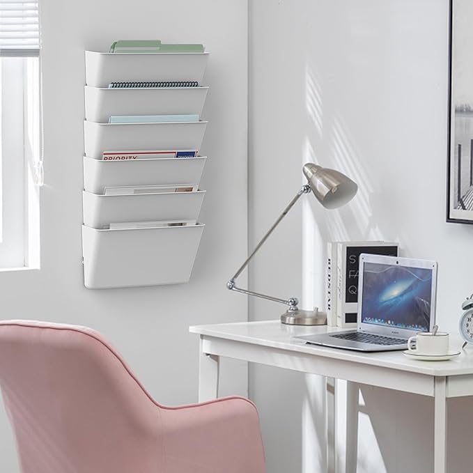 Clear Acrylic Single Pocket, Plastic Hanging Wall Mount File Holder for Office Home (White, 2 Pack)
