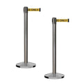 CCW Series RBB-100 - Set of 2 Stanchion Retractable Belt Barriers (7.5 Foot Belt, Yellow with"Authorized Access ONLY" Black Letters Belt with Satin Stainless Steel Post)