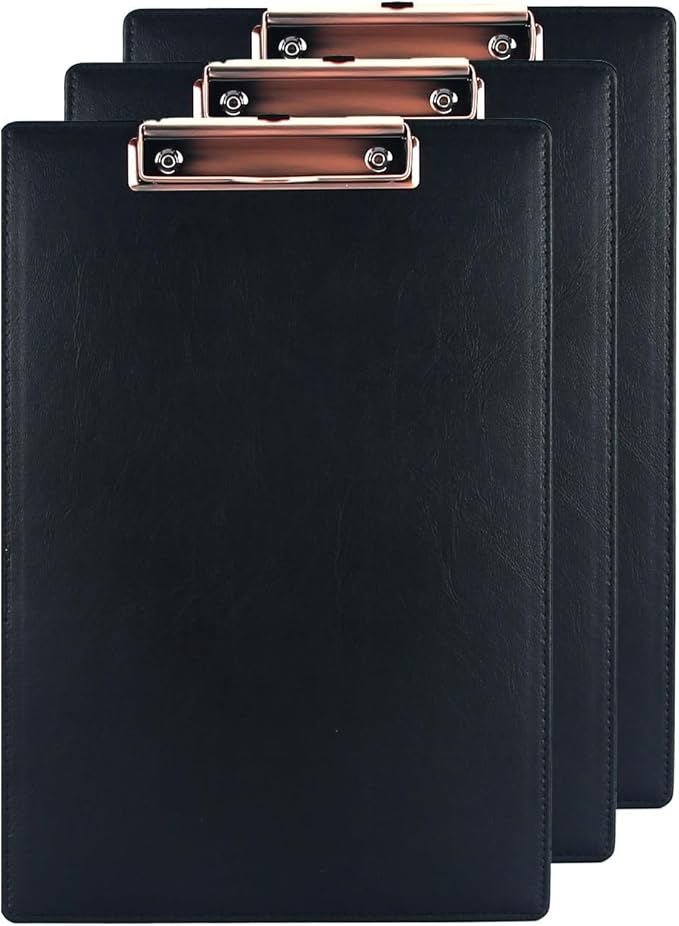 A4 Clipboard,3 Pack PU Clipboards with Hanging Hole for Office,School or Restaurant,Black