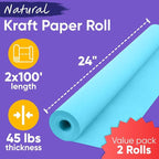 24" x 1200" (100 ft) Light Blue Kraft Paper Roll (Value Pack of 2), 45 lbs Thickness, Made in USA Colored Kraft Paper for School, Bulletin Board - Odorless, Non-Toxic, Safe for Kids