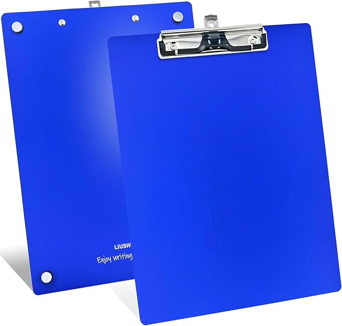 Aluminum Magnetic Clipboard A4 Metal Strong Fixed Magnet Message Clip Board Stainless Hangable w/Pen Holder Letter 9" x 12.6" for School Office Forklift Factory Workshops Garage Wharf Supplies (Blue)