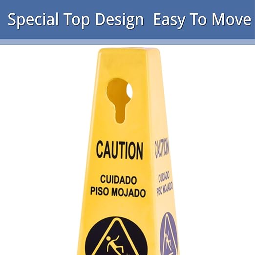 BESEA Caution Wet Floor Signs 8 Pack Heavy Duty Caution Cones to Avoid Slipping When Wet Sign, Yellow 4 Sides Bilingual Printing Avoid Fall Slip Accident for Indoors and Outdoors