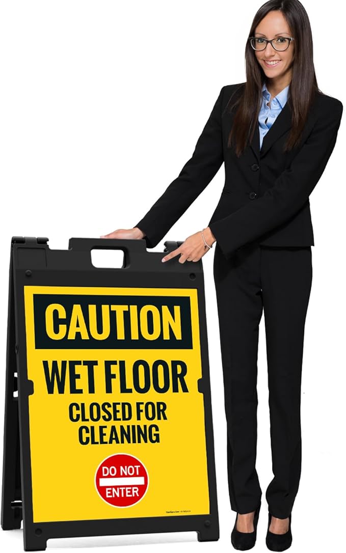 Caution Wet Floor Closed For Cleaning Do Not Enter Sidewalk Sign Kit, 18x24 Inches, With A Frame Stand, Made in USA
