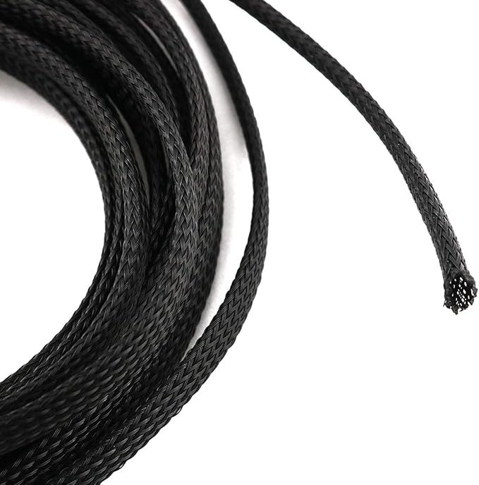 E-outstanding 5M/16.4ft Cable Sleeve Black Insulated Braided Sleeve 6mm / 1/4Inch Wire Protection Flexible Cable Sock