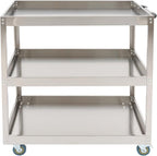 3-Tier Stainless Steel Utility Cart, 440lb Load-Bearing Heavy Duty Service Cart with 4 Locking Wheels, for Kitchen, Garage, Commercial Use