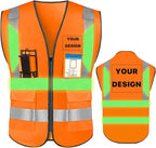 YOWESHOP High Reflective Visibility Safety Vest with Pockets and Zipper Custom Your Logo Safety Workwear