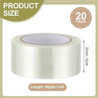 Treela 20 Rolls Strapping Tape 2 Inch X 60 Yards 5.5 Mil Fiberglass Filament Tape Transparent Reinforced Heavy Duty Packing Strips for Shipping Sealing Binding Fixing