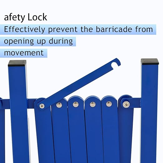 GYMTIME Industrial Expandable Metal Barricade, 16 FT, Blue, Folding Security Gate Safety Barrier with Casters, Flexible Mobile Barrier Gate, Adjustable Traffic Fence