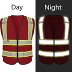 Safety Vest Customize Logo with 5 Pockets & Zipper Reflective High Visibility Vest Class 2 Outdoor Workwear