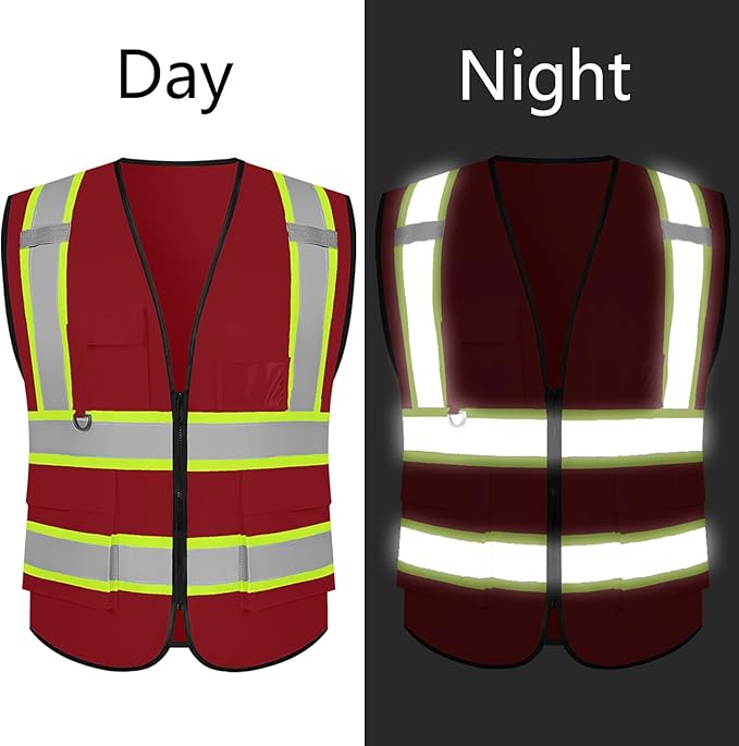 Safety Vest Customize Logo with 5 Pockets & Zipper Reflective High Visibility Vest Class 2 Outdoor Workwear