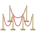 6 PCS Stanchions and Velvet Ropes, Gold Posts 5 Feet Crowd Control Barriers, Stainless Steel Poles for Red Carpet Themed Party Decoration (Golden)