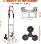 Aluminum Stair Climbing Cart, 600 lbs Capacity Stair Climber Hand Truck Dolly, 2 in 1 Heavy-Duty Trolley Cart with Dual Handles, 6 Wheels & 2 Elastic Ropes for Home Shopping Moving Warehouse