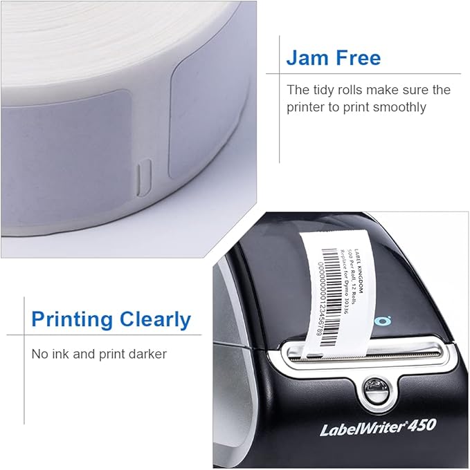 Label KINGDOM 12 Rolls Compatible Dymo 1" x 2-1/8" Multipurpose Labels Replacement for DYMO 30336 Barcode Labels for Label Writer 450, 450 Turbo, 4XL Desktop Printers
