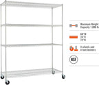 Trinity Basics 4-Tier Adjustable Wire Shelving with Wheels for Kitchen Organization, Garage Storage, Laundry Room, NSF Certified, 600 to 1800 Pound Capacity, 60” by 24” by 72”, EcoStorage Chrome