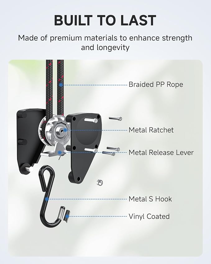 Fondwell 1/4" Rope Tie-Downs Ratchet Straps: 12 Pack of Heavy Duty Adjustable Hangers for Various Hanging and Strapping
