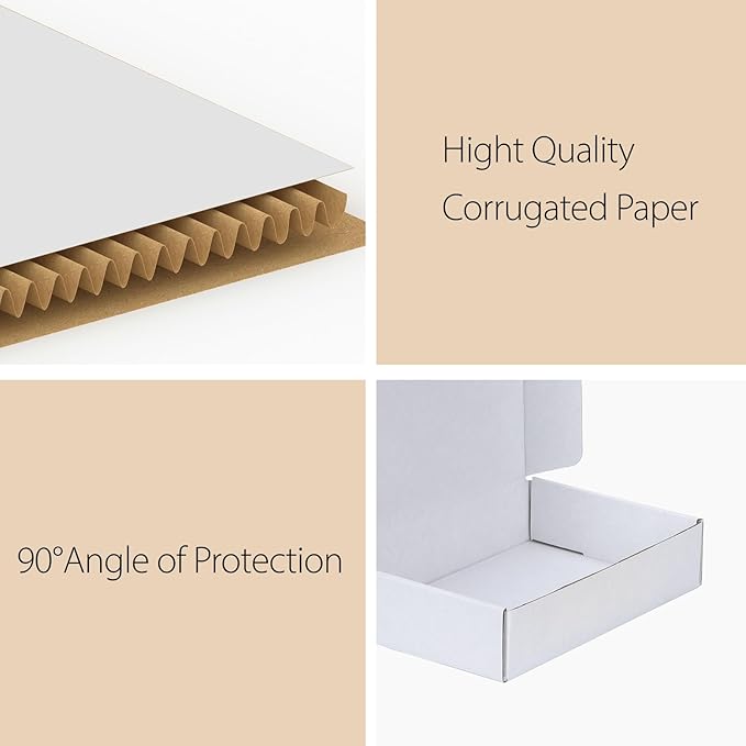 RLAVBL 9x6x2 Shipping Boxes Set of 25, White Corrugated Cardboard Box for Packing, Mailing, Business