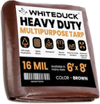 WHITEDUCK Super Heavy Duty Poly Tarp Cover 16 Mil & 10 Mil with Grommets and Reinforced Edges (Brown, White & Silver Black) (Brown- 16 Mil, 6' x 8')