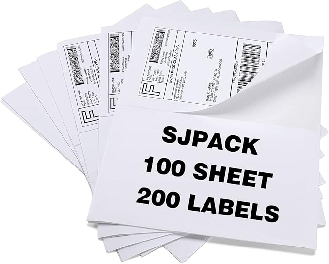 SJPACK 100 Half Sheet Shipping Labels 5-1/2" X 8-1/2" Address Blank Labels Laser/Ink Jet