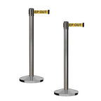 CCW Series RBB-100 - Set of 2 Stanchion Retractable Belt Barriers (11 Foot Belt, Yellow with"Danger - Keep Out" Black Letters Belt with Satin Stainless Steel Post)