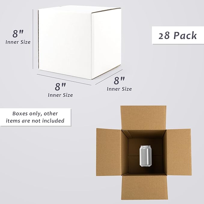 Frametory 8x8x8 Pack of 28 Corrugated Cardboard Packing Shipping Mailing Moving Carton Boxes, White