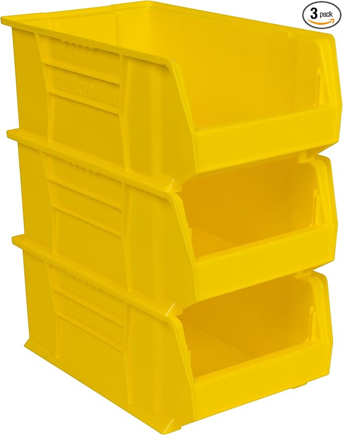 Akro-Mils 30281 Super-Size AkroBins Plastic Storage Bins, Space-Saving Stackable Bins for Garage, Classroom, Warehouse Organization, 20-Inch L x 12-Inch W x 8-Inch H, Yellow, 3-Pack