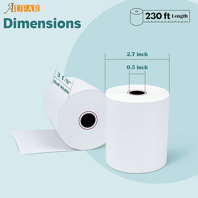 AUEAR, Thermal Cash Register POS Paper Rolls, 3 1/8" x 230' - BPA Free (50 Pack)