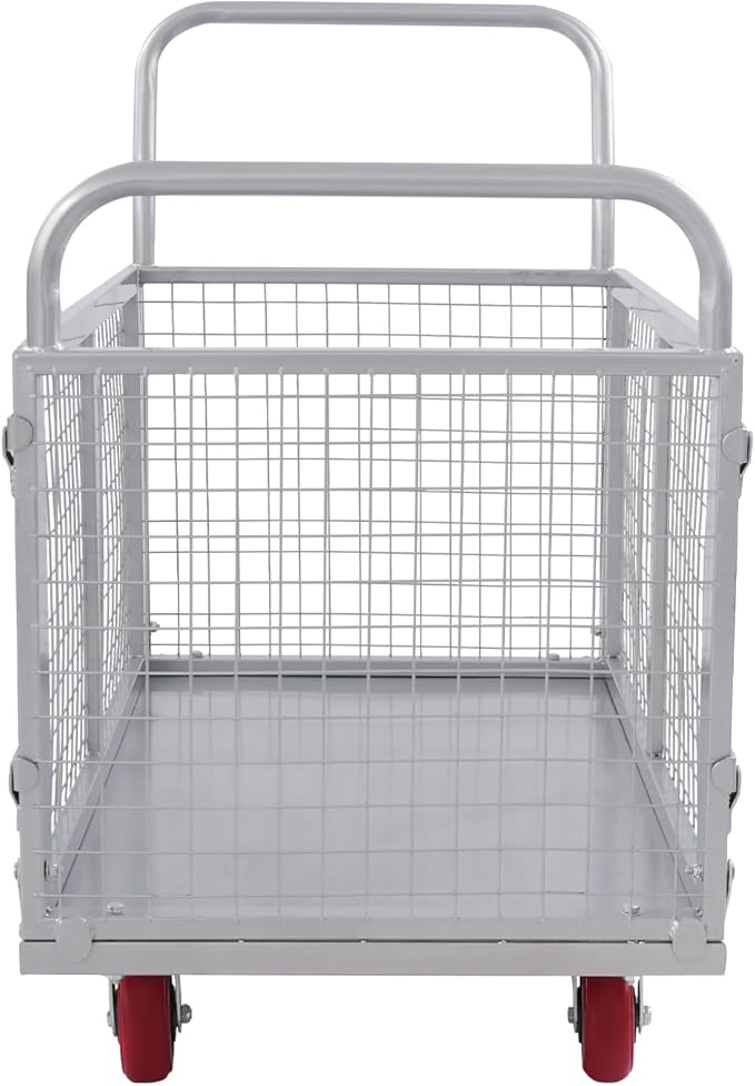 Platform Truck Cart with Cage, 440.92Lbs Capacity Grocery Dolly Heavy Duty Cart with 4 Wheels for Distribution Centers and Warehouses 39.4 x 23.6 x 37 Inch